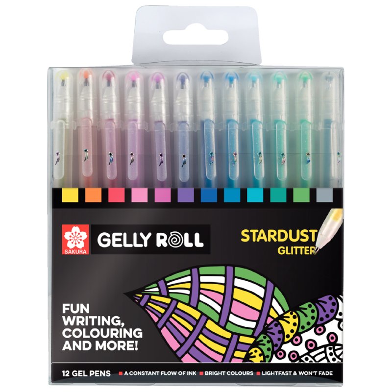 SAKURA stylo gel Gelly Roll Stardust, effet paillettes, assortiment de couleurs, 12 pièces